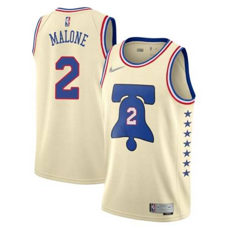 Cream Earned Moses Malone Twill Basketball Jersey -76ers #2 Malone Twill Jerseys, FREE SHIPPING