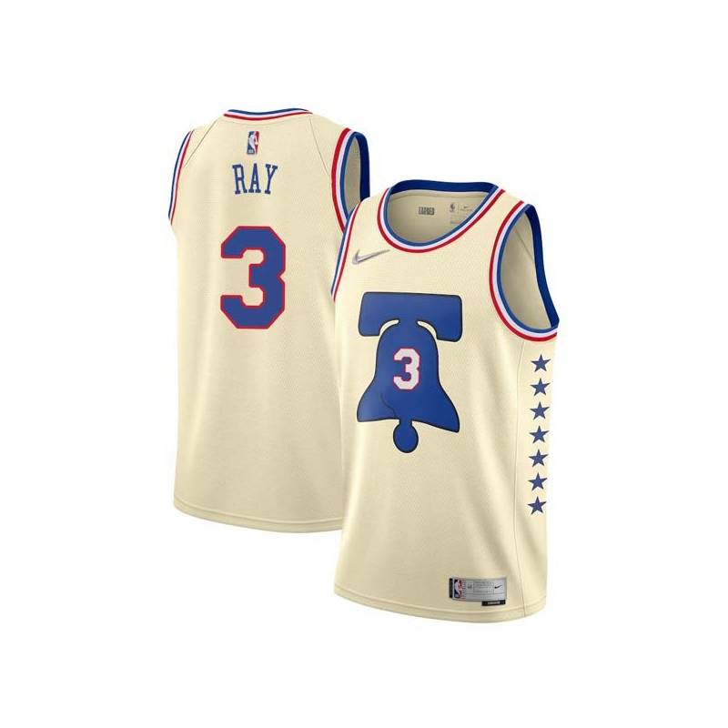 Cream Earned Jim Ray Twill Basketball Jersey -76ers #3 Ray Twill Jerseys, FREE SHIPPING