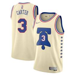Cream Earned Fred Carter Twill Basketball Jersey -76ers #3 Carter Twill Jerseys, FREE SHIPPING