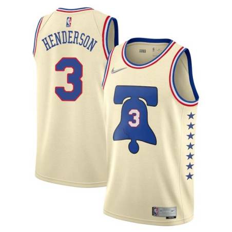 Cream Earned Dave Henderson Twill Basketball Jersey -76ers #3 Henderson Twill Jerseys, FREE SHIPPING