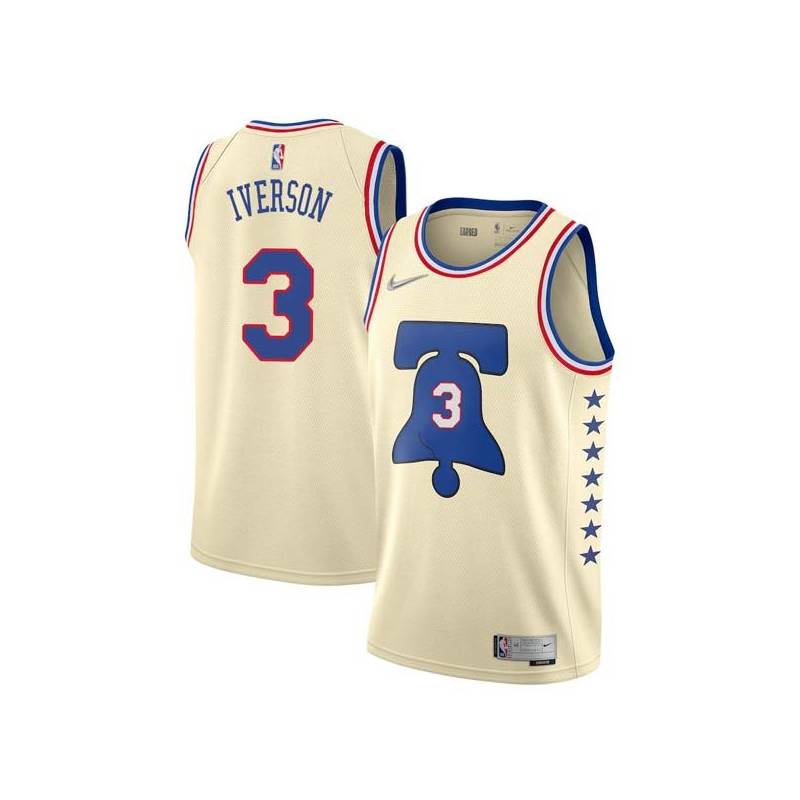 Cream Earned Allen Iverson Twill Basketball Jersey -76ers #3 Iverson Twill Jerseys, FREE SHIPPING