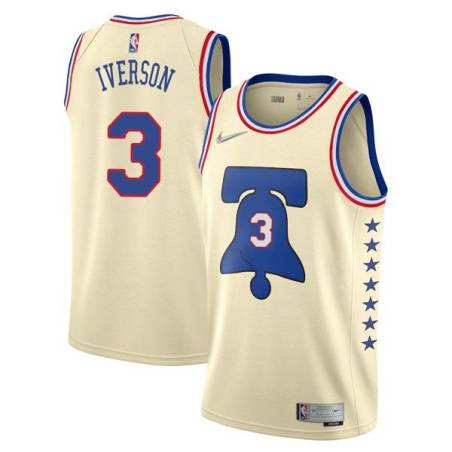 Cream Earned Allen Iverson Twill Basketball Jersey -76ers #3 Iverson Twill Jerseys, FREE SHIPPING