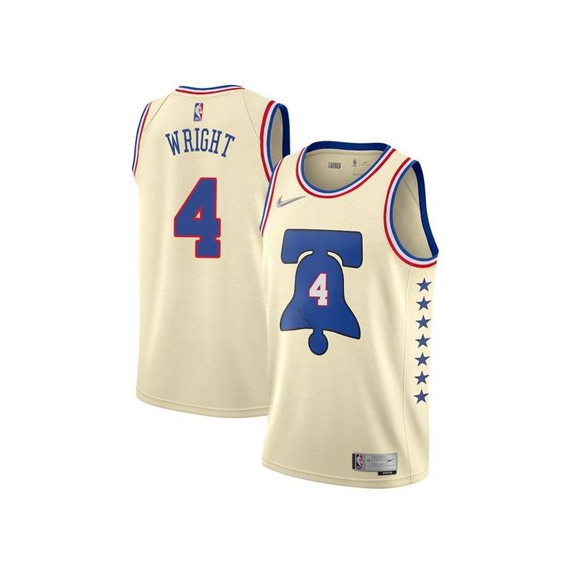 Cream Earned Sharone Wright Twill Basketball Jersey -76ers #4 Wright Twill Jerseys, FREE SHIPPING