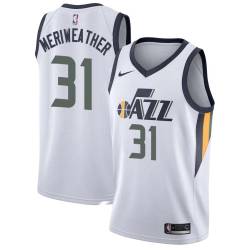 White Joe Meriweather Twill Basketball Jersey -Jazz #31 Meriweather Twill Jerseys, FREE SHIPPING