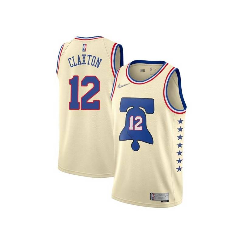 Cream Earned Speedy Claxton Twill Basketball Jersey -76ers #12 Claxton Twill Jerseys, FREE SHIPPING