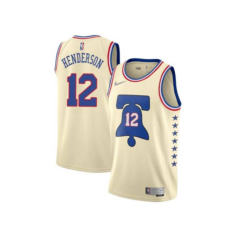 Cream Earned Gerald Henderson Twill Basketball Jersey -76ers #12 Henderson Twill Jerseys, FREE SHIPPING