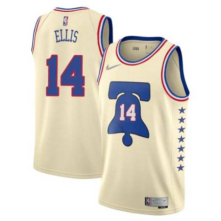 Cream Earned Leroy Ellis Twill Basketball Jersey -76ers #14 Ellis Twill Jerseys, FREE SHIPPING