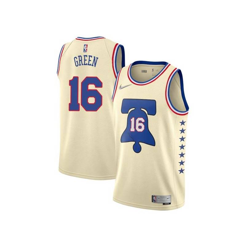 Cream Earned Johnny Green Twill Basketball Jersey -76ers #16 Green Twill Jerseys, FREE SHIPPING