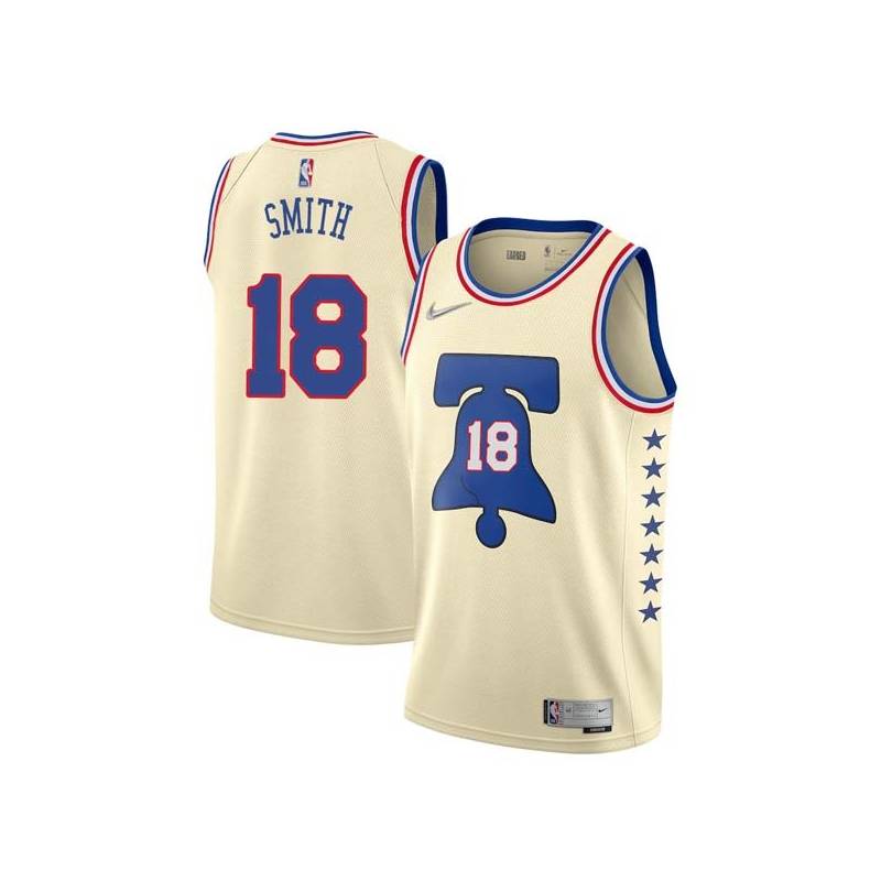 Cream Earned Derek Smith Twill Basketball Jersey -76ers #18 Smith Twill Jerseys, FREE SHIPPING