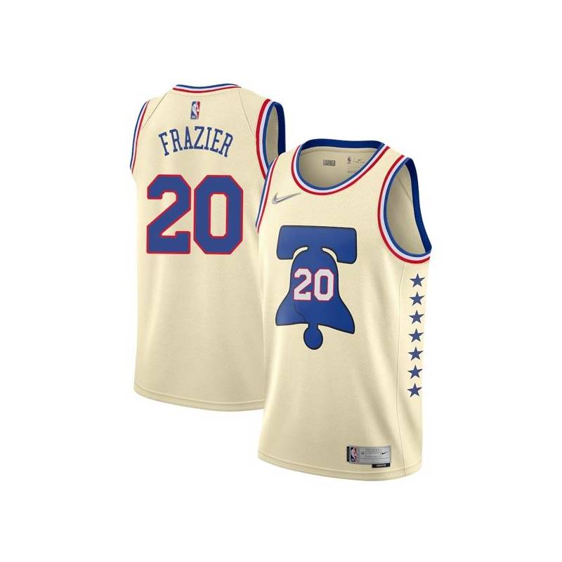 Cream Earned Tim Frazier Twill Basketball Jersey -76ers #20 Frazier Twill Jerseys, FREE SHIPPING