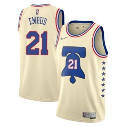 Cream Earned Joel Embiid Twill Basketball Jersey -76ers #21 Embiid Twill Jerseys, FREE SHIPPING