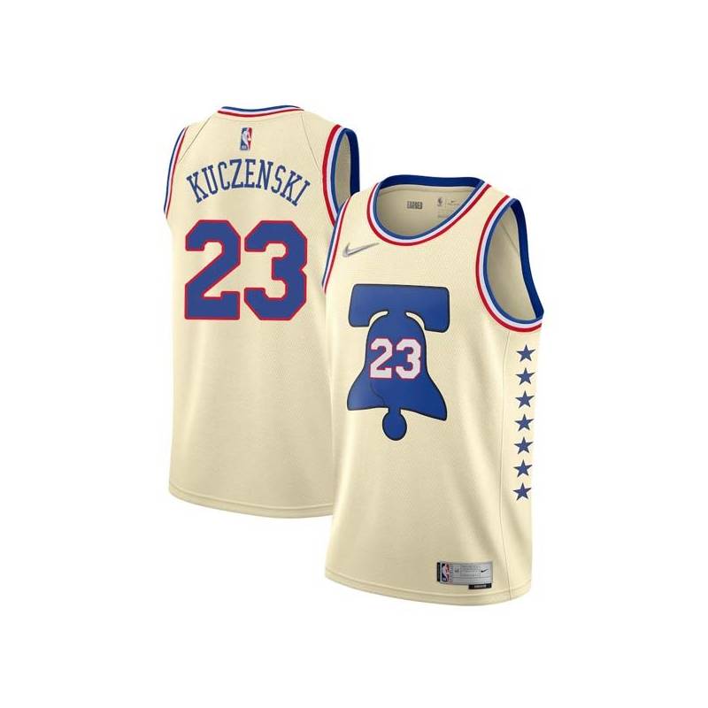 Cream Earned Bruce Kuczenski Twill Basketball Jersey -76ers #23 Kuczenski Twill Jerseys, FREE SHIPPING