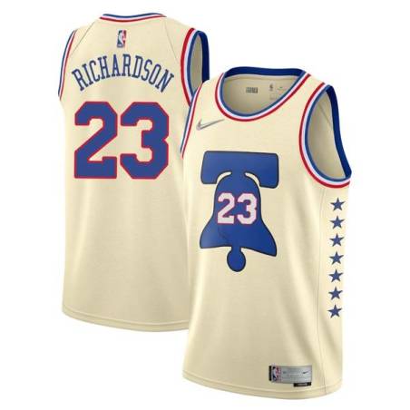 Cream Earned Jason Richardson Twill Basketball Jersey -76ers #23 Richardson Twill Jerseys, FREE SHIPPING