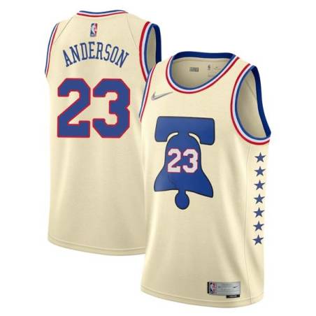 Cream Earned Justin Anderson Twill Basketball Jersey -76ers #23 Anderson Twill Jerseys, FREE SHIPPING