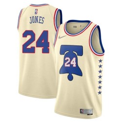 Cream Earned Bobby Jones Twill Basketball Jersey -76ers #24 Jones Twill Jerseys, FREE SHIPPING