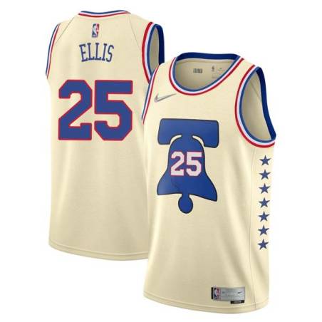 Cream Earned Leroy Ellis Twill Basketball Jersey -76ers #25 Ellis Twill Jerseys, FREE SHIPPING