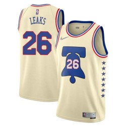 Cream Earned Manny Leaks Twill Basketball Jersey -76ers #26 Leaks Twill Jerseys, FREE SHIPPING