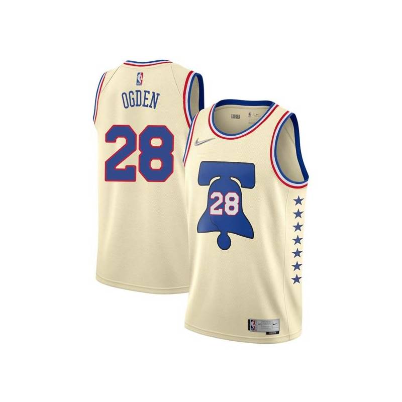 Cream Earned Bud Ogden Twill Basketball Jersey -76ers #28 Ogden Twill Jerseys, FREE SHIPPING