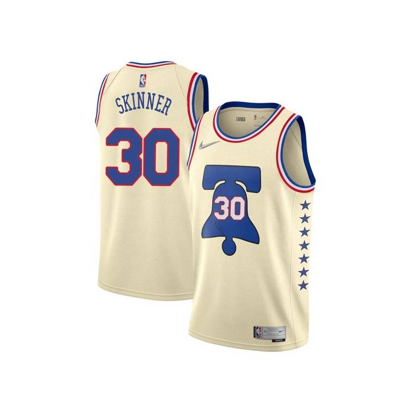 Cream Earned Al Skinner Twill Basketball Jersey -76ers #30 Skinner Twill Jerseys, FREE SHIPPING