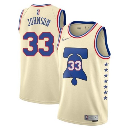 Cream Earned Reggie Johnson Twill Basketball Jersey -76ers #33 Johnson Twill Jerseys, FREE SHIPPING