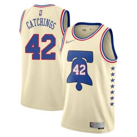 Cream Earned Harvey Catchings Twill Basketball Jersey -76ers #42 Catchings Twill Jerseys, FREE SHIPPING