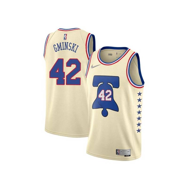 Cream Earned Mike Gminski Twill Basketball Jersey -76ers #42 Gminski Twill Jerseys, FREE SHIPPING