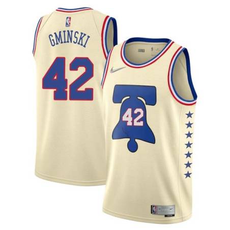 Cream Earned Mike Gminski Twill Basketball Jersey -76ers #42 Gminski Twill Jerseys, FREE SHIPPING