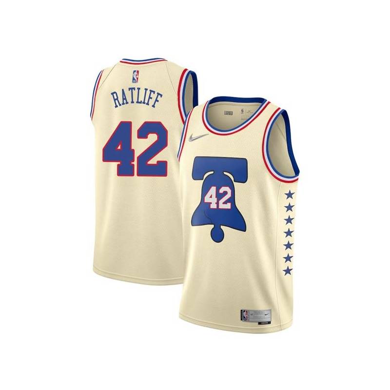 Cream Earned Theo Ratliff Twill Basketball Jersey -76ers #42 Ratliff Twill Jerseys, FREE SHIPPING