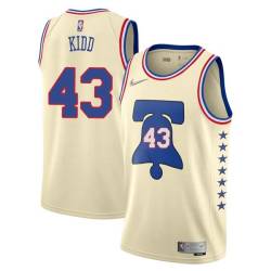 Cream Earned Warren Kidd Twill Basketball Jersey -76ers #43 Kidd Twill Jerseys, FREE SHIPPING