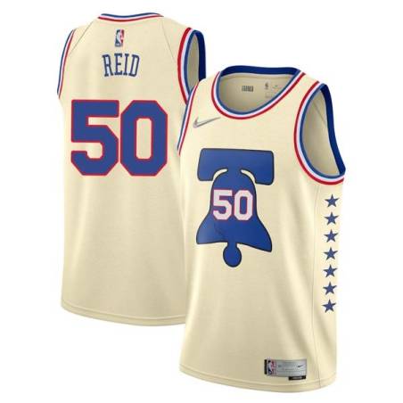 Cream Earned Robert Reid Twill Basketball Jersey -76ers #50 Reid Twill Jerseys, FREE SHIPPING