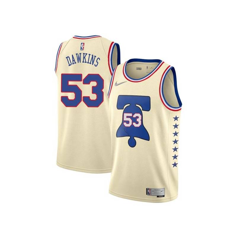 Cream Earned Darryl Dawkins Twill Basketball Jersey -76ers #53 Dawkins Twill Jerseys, FREE SHIPPING