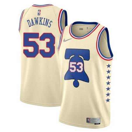 Cream Earned Darryl Dawkins Twill Basketball Jersey -76ers #53 Dawkins Twill Jerseys, FREE SHIPPING