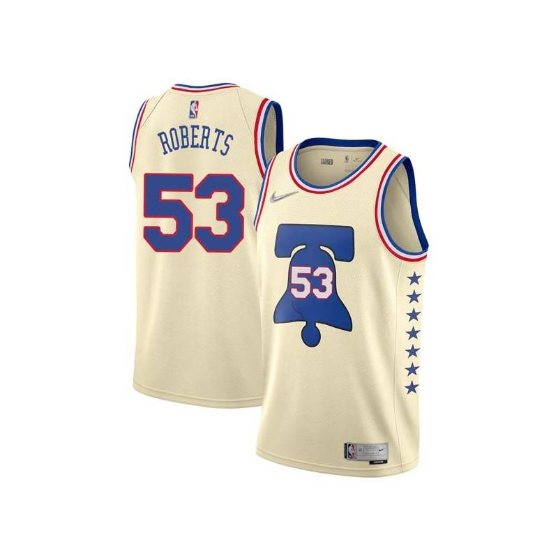 Cream Earned Stanley Roberts Twill Basketball Jersey -76ers #53 Roberts Twill Jerseys, FREE SHIPPING