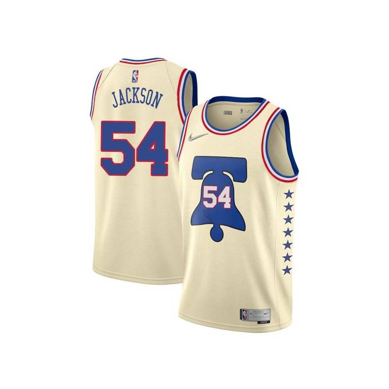 Cream Earned Luke Jackson Twill Basketball Jersey -76ers #54 Jackson Twill Jerseys, FREE SHIPPING