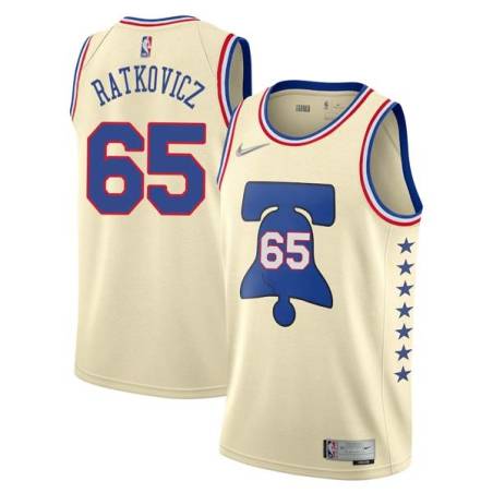 Cream Earned George Ratkovicz Twill Basketball Jersey -76ers #65 Ratkovicz Twill Jerseys, FREE SHIPPING