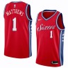 Red2 Wes Matthews Twill Basketball Jersey -76ers #1 Matthews Twill Jerseys, FREE SHIPPING