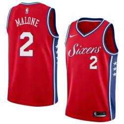 Red2 Moses Malone Twill Basketball Jersey -76ers #2 Malone Twill Jerseys, FREE SHIPPING