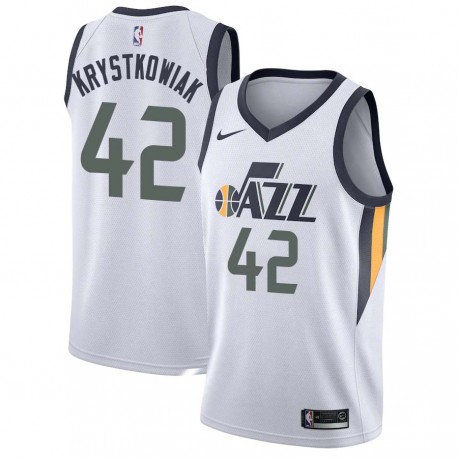 White Larry Krystkowiak Twill Basketball Jersey -Jazz #42 Krystkowiak Twill Jerseys, FREE SHIPPING