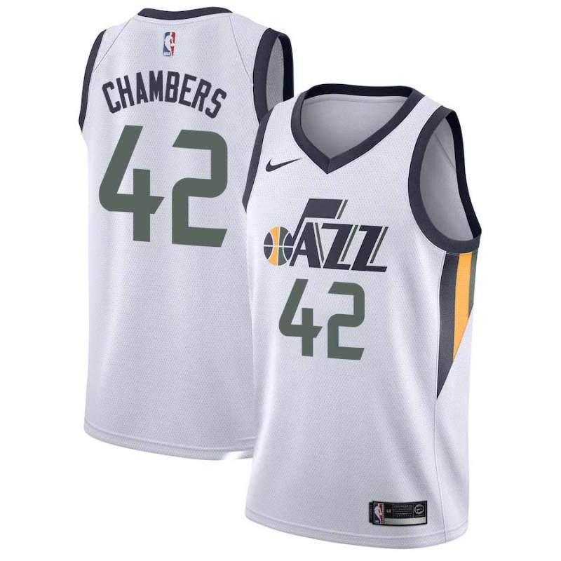 White Tom Chambers Twill Basketball Jersey -Jazz #42 Chambers Twill Jerseys, FREE SHIPPING