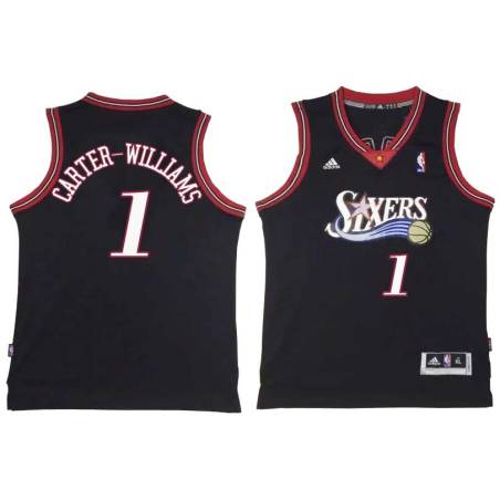 Black Throwback Michael Carter-Williams Twill Basketball Jersey -76ers #1 Carter-Williams Twill Jerseys, FREE SHIPPING