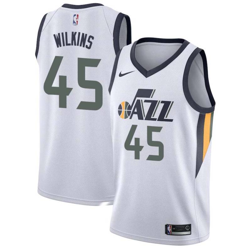 White Jeff Wilkins Twill Basketball Jersey -Jazz #45 Wilkins Twill Jerseys, FREE SHIPPING
