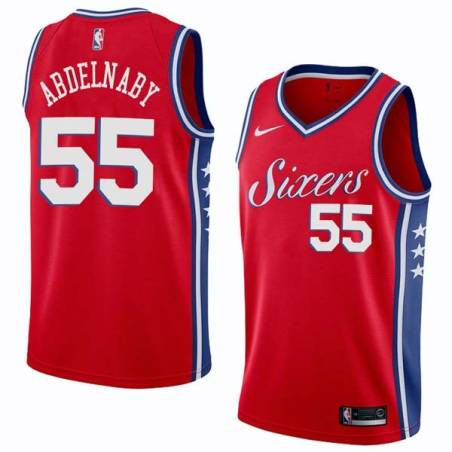 Red2 Alaa Abdelnaby Twill Basketball Jersey -76ers #55 Abdelnaby Twill Jerseys, FREE SHIPPING