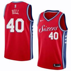 Red2 Tyrone Hill Twill Basketball Jersey -76ers #40 Hill Twill Jerseys, FREE SHIPPING