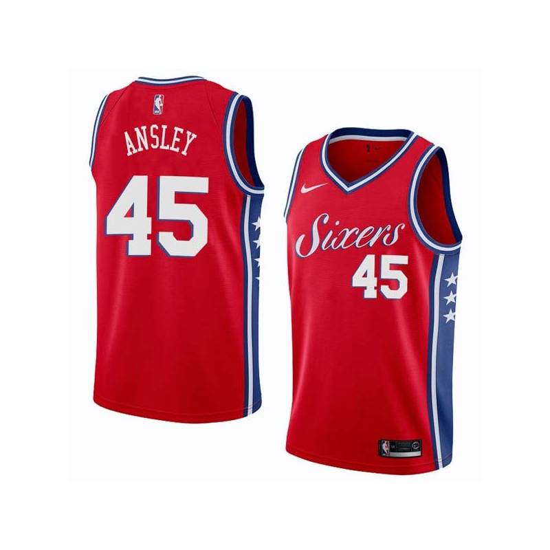 Red2 Michael Ansley Twill Basketball Jersey -76ers #45 Ansley Twill Jerseys, FREE SHIPPING