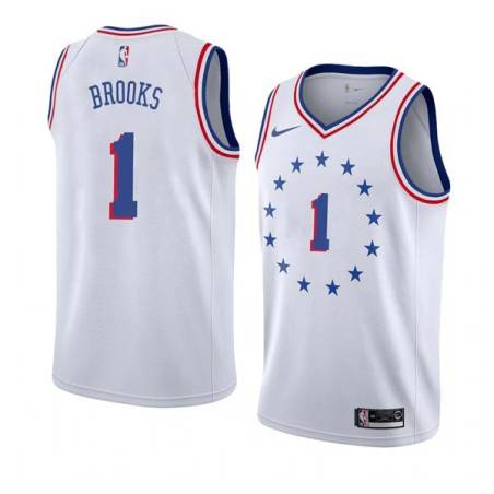 White_Earned Scott Brooks Twill Basketball Jersey -76ers #1 Brooks Twill Jerseys, FREE SHIPPING