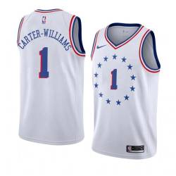 White_Earned Michael Carter-Williams Twill Basketball Jersey -76ers #1 Carter-Williams Twill Jerseys, FREE SHIPPING