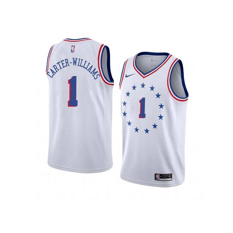 White_Earned Michael Carter-Williams Twill Basketball Jersey -76ers #1 Carter-Williams Twill Jerseys, FREE SHIPPING