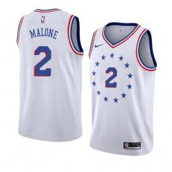 White_Earned Moses Malone Twill Basketball Jersey -76ers #2 Malone Twill Jerseys, FREE SHIPPING