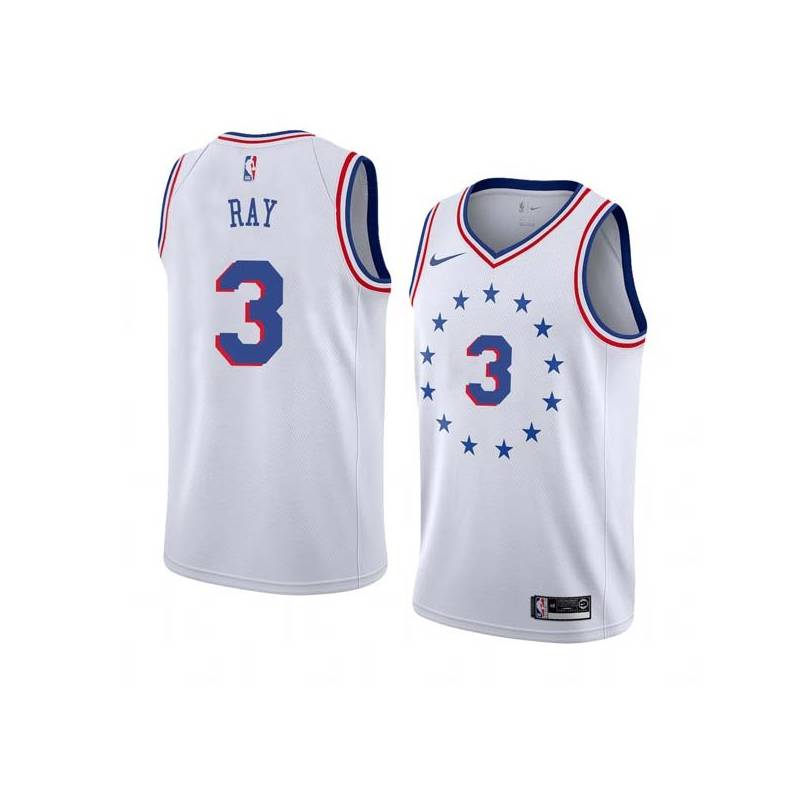 White_Earned Jim Ray Twill Basketball Jersey -76ers #3 Ray Twill Jerseys, FREE SHIPPING