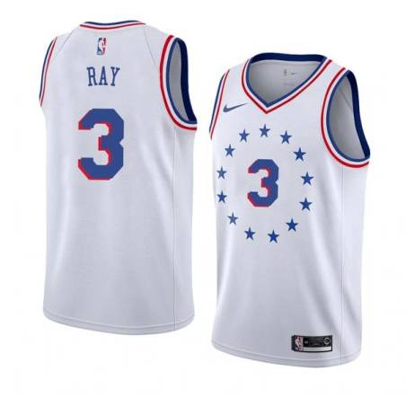 White_Earned Jim Ray Twill Basketball Jersey -76ers #3 Ray Twill Jerseys, FREE SHIPPING